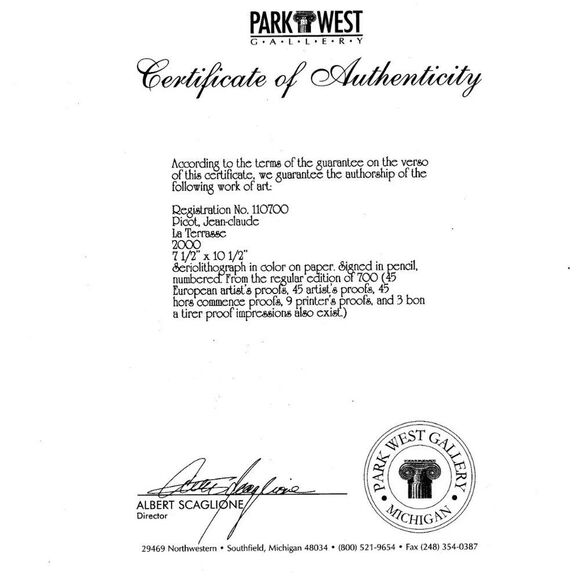 "La Terrasse" by Jean-Claude Picot Seriolithograph - Picture 6 of 7